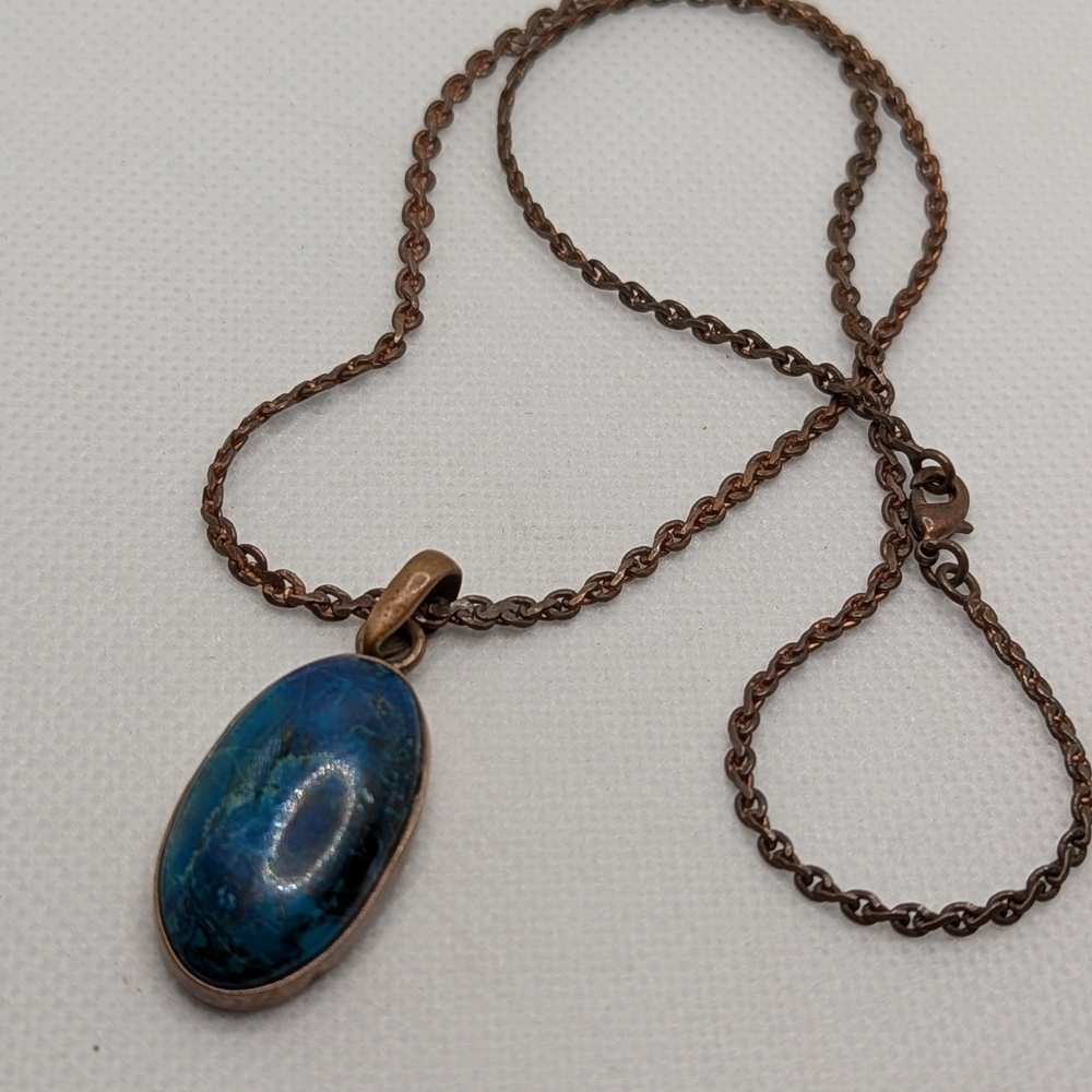 Copper Blue Stone Pendant Necklace